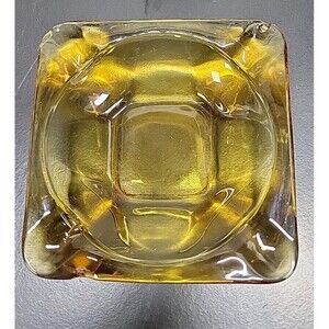 Vintage MCM‎  Amber Glass Cigar Ashtray Square Mid Century Modern Cigarette 4.5”